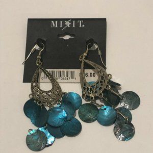 Mixit Earrings Silver Tone Dangle Drop Jade Circles Pattern, NEW